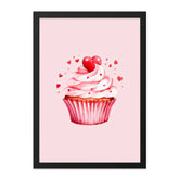 Cupcake Wall Art, Heart Topped Cupcake Print, Watercolor Cupcake Decor, Pink Cupcake Painting, Sweet Treat Wall Art, Foodie Gift Idea - Tawshia